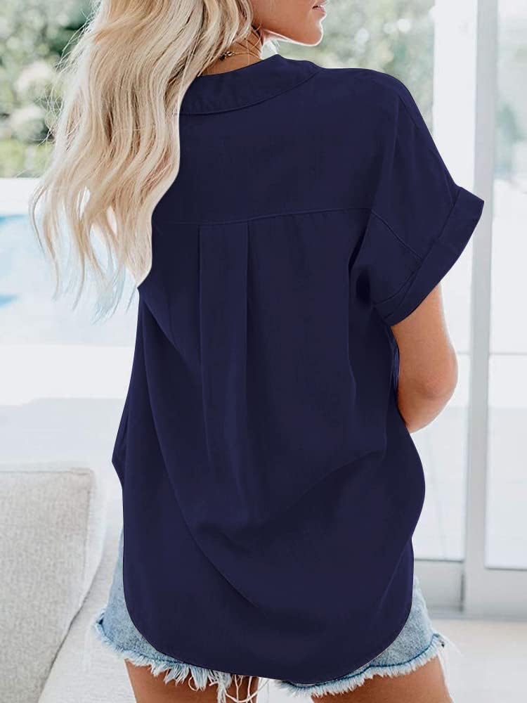 Glacspyg Bluzka damska, elegancka, casualowa, robocza, bluzka, 100% bawełna, damska bluzka na lato, krótka