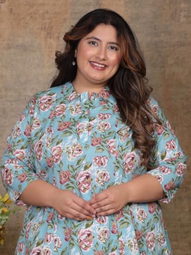 Image of NISHIRE Women's Cotton Floral Co-ord Kurta Set, Plus Size Stylish Ethnic Wear Set