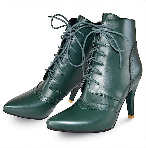 Quimeir Womens Stiletto Ankle Boots Pointed Toe Lace Up High Heel Booties