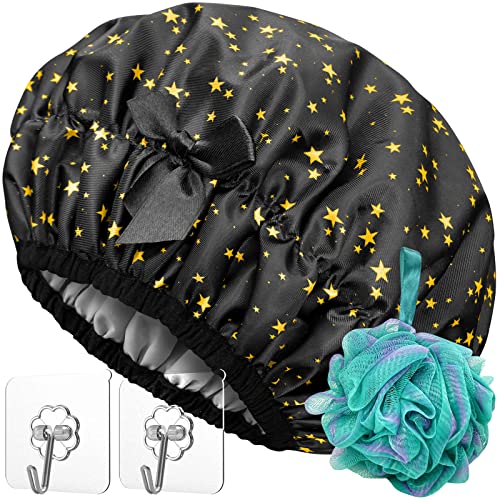 OSEEN Elastic Shower Cap for Women, Reusable Shower Cap with PEVA Lining, Double-Layer Waterproof Bathing cap, Bathing Hair Hat, Long Hair Shower Cap