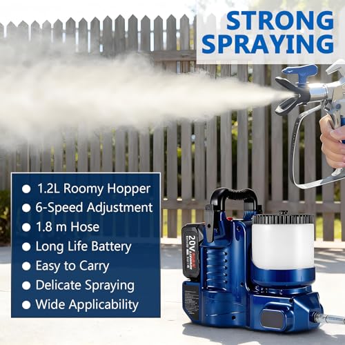 Image of High Pressure Airless Paint Sprayer Gun, 1.2L Capacity, 6 Adjustable Pressures, Ideal for 360 Full Coverage & High-Reach Painting, Cordless Battery Operated