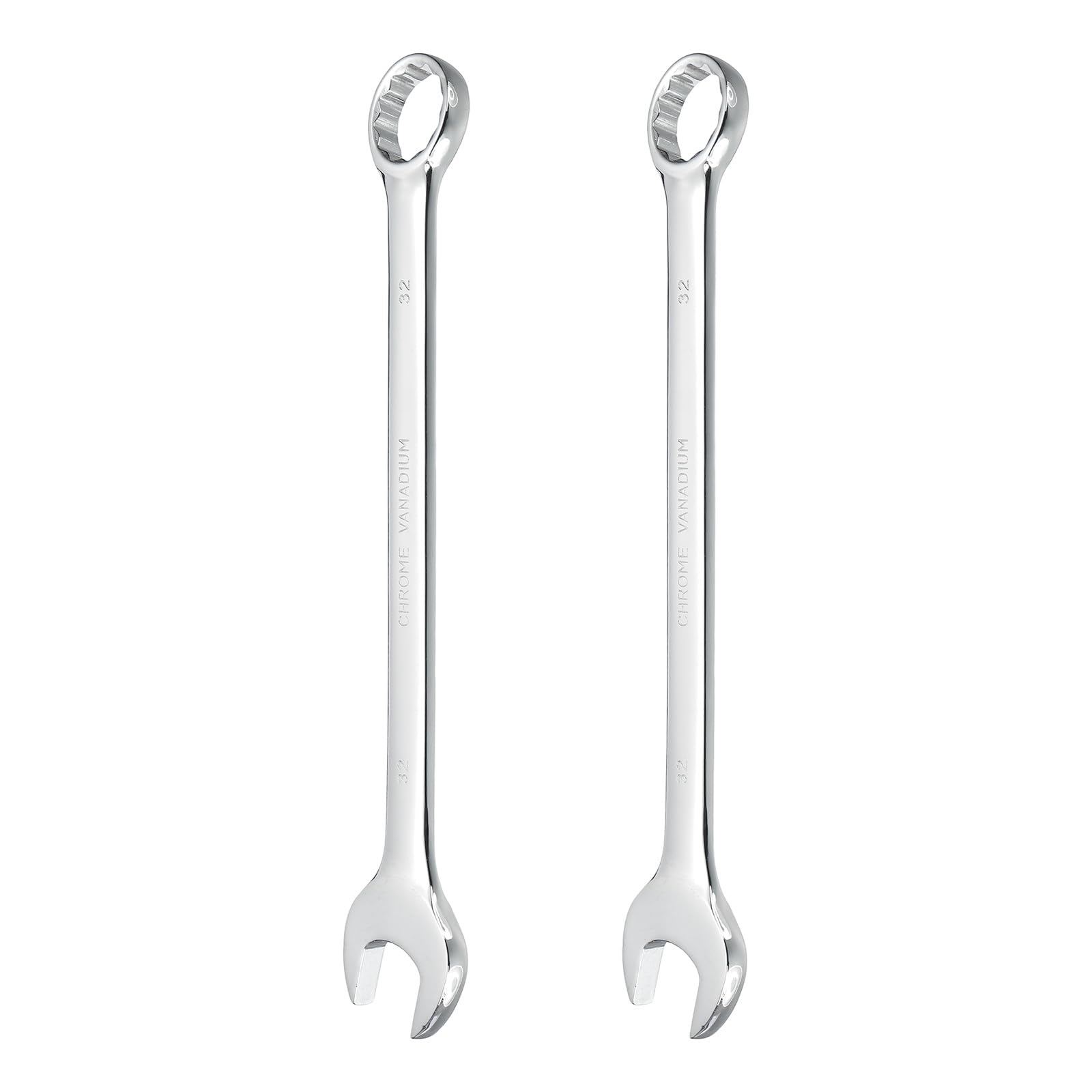 sourcing map 2Pcs Combination Wrench 32mm Metric 12-Point Box and Open End CR-V Steel Double Ended Spanner Tool for Automotive Pipe Furniture Machinery DIY Repair, Silver White