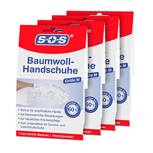 SOS Baumwoll-Handschuhe| Schutz für empfindliche Hände | Neurodermitis (4er-Pack)
