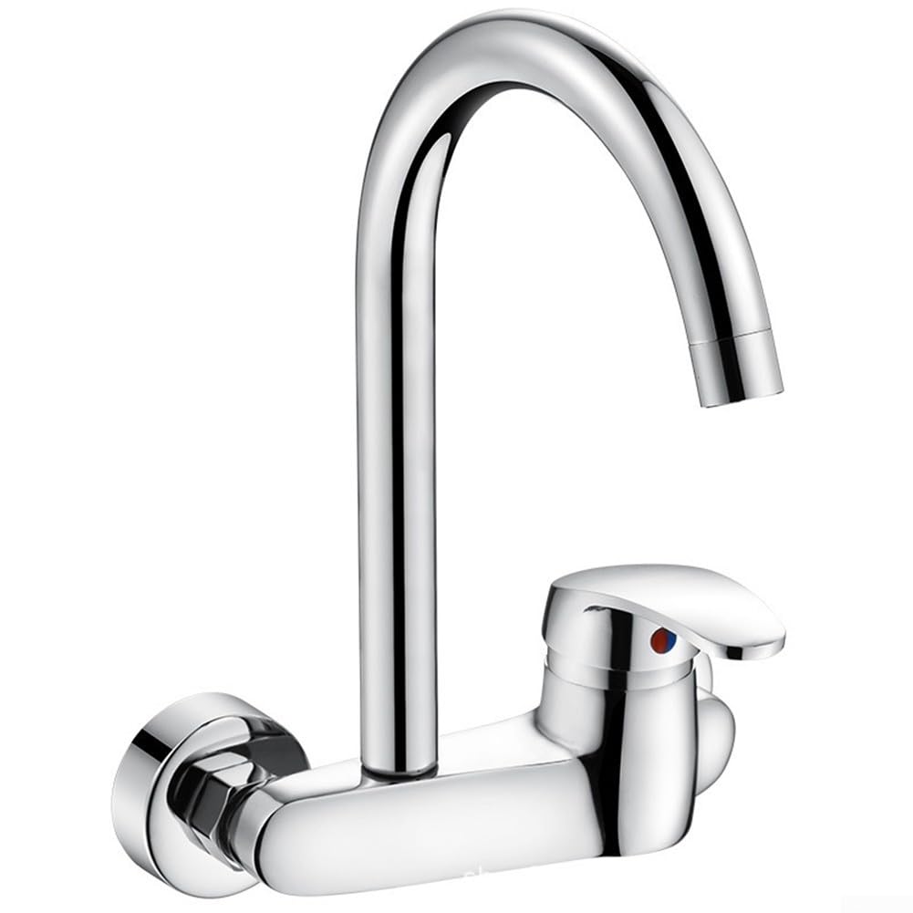 SOHNVWTGD Chrome Wall Mount Kitchen Sink Faucet, Cold Hot Water Basin Mixer Tap, Brass Construction