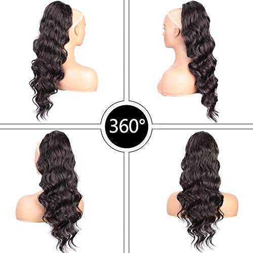 Foto von Pferdeschwanz Haarteil Extension mit Kordelzug Braun Lang Dunkelbraun Perücke Natürliches Locken Ponytail ca.62cm 4# 018B