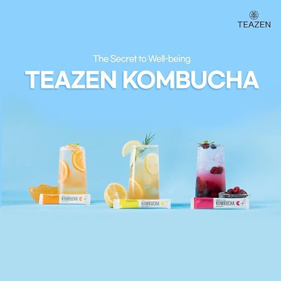 TEAZEN 3 Flavors 40 Sticks Variety Pack, Kombucha Lemon (20 Counts) and Berry, Citron Flavor (20 Counts)