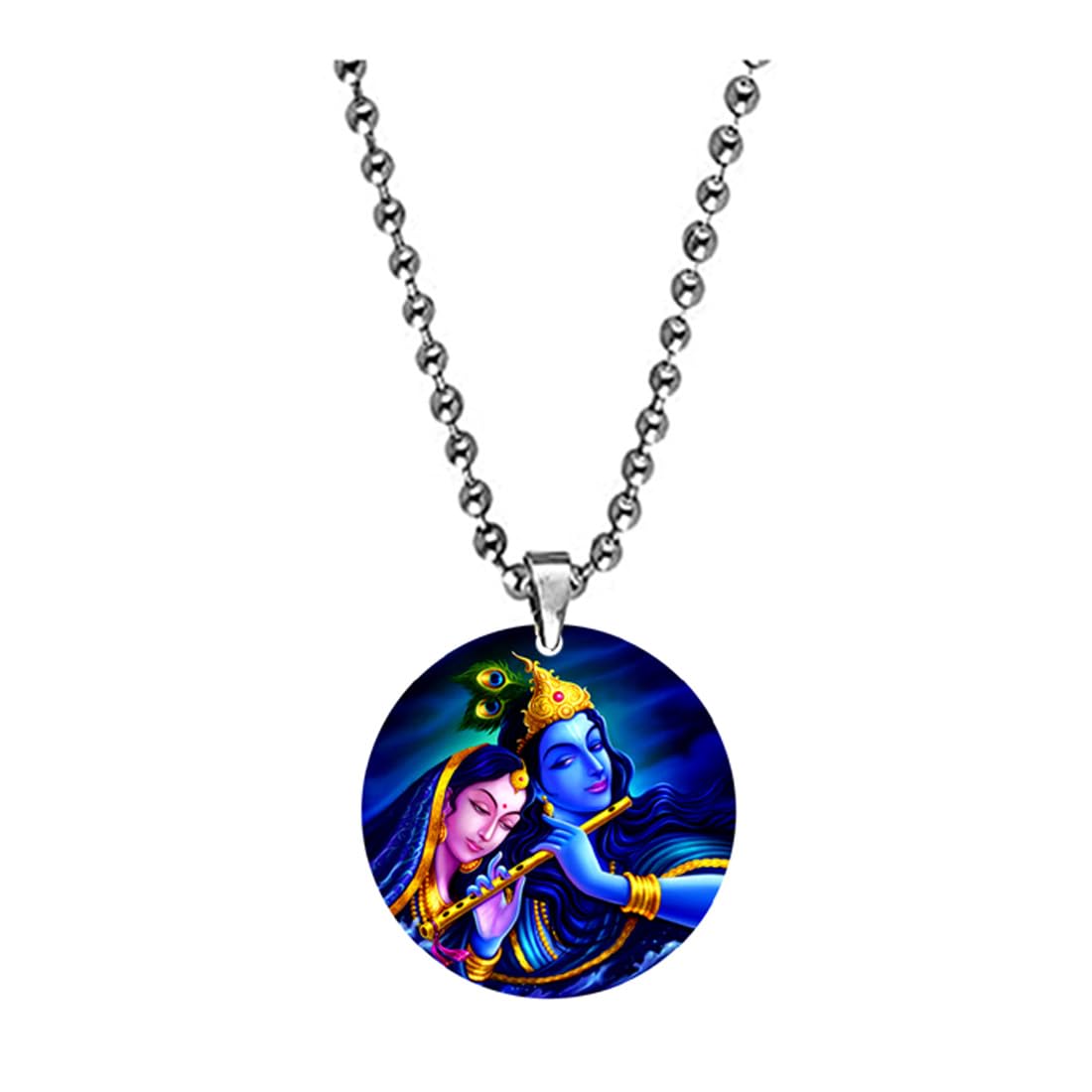 Lord Krishna Radha Purple Bead Chain Religious Pendant for Men and Women-image-37