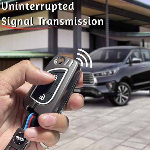Image of Car Key Cover Compatible for Toyota Innova Crysta, Corolla Altis Stylish Full Protection 2-Button Flip Key | Glow-in-The-Dark Car Key Protector
