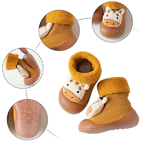 Kids Shoes Newborn Baby Girl Cotton Non Slip Floor Socks Baby Boy Rubber Sole Cartoon Socks Socks First Walking Shoes (Yellow, 24-36 Months)3