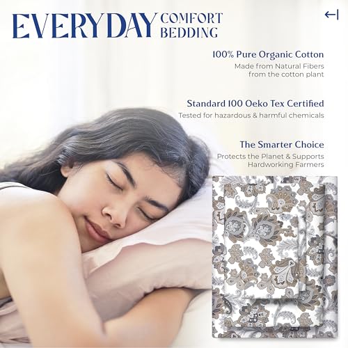 Image of Mayfair Linen Organic Cotton Sheets King Size, 16 inch Deep Pocket,Floral Ivory