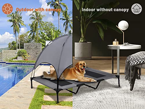 Superjare Xlarge Outdoor Dog Bed, Elevated Pet Cot With Canopy, Portable For Camping Or Beach, Durable Oxford Fabric, Extra Carrying Bag - Dark Gray #TOP2
