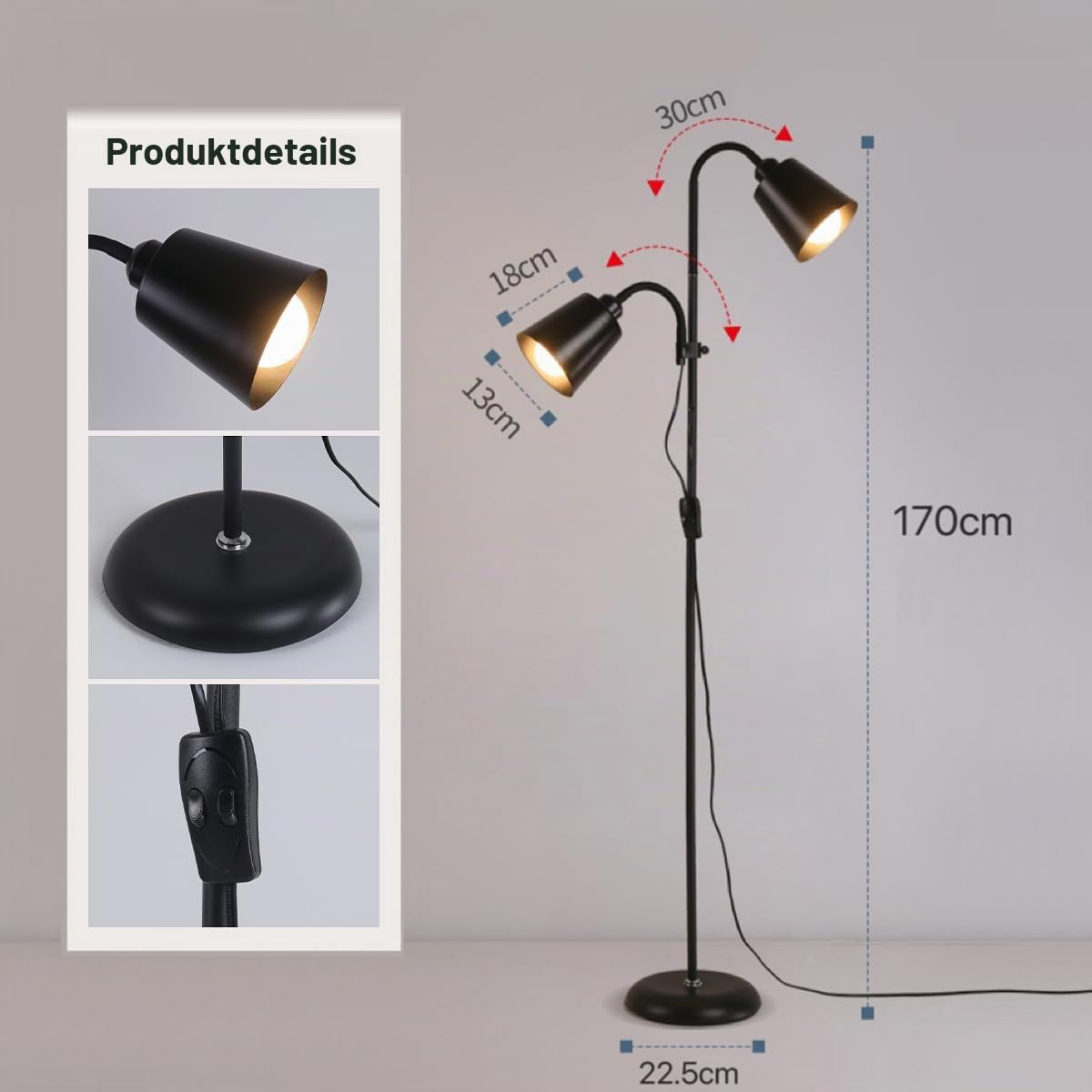 Intelligente Stehlampe Wohnzimmer WIFI RGB Farbwechsel Stehlampen mit Alexa und Google Home Stehleuchte mit Fernbedienung & APP Dimmbar Leselampe für Schlafzimmer Büro Hotel Floor Lamp, 170CM, Schwarz
