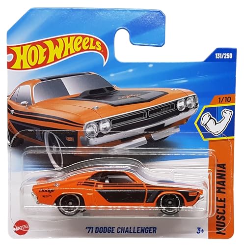 Image of Hot Wheels 1:64 71 Dodge Challenger Muscle Mania Die-Cast Vehicle for 3 Years & Above 131 /250 (Orange)