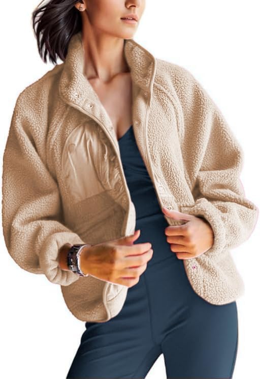 AMEBELLE Women's Cropped Fuzzy Fleece Jacket Lightweight Lined Winter Casual Warm Sherpa Jacket Coat Outerwear with Pockets