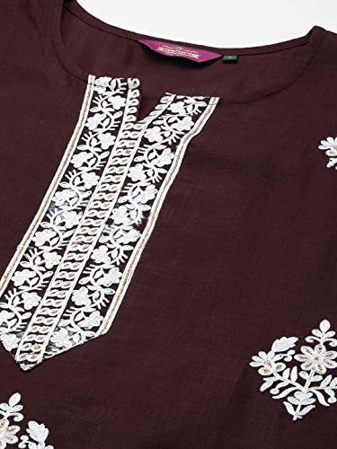 Image of GoSriKi Women's Cotton Blend Straight Embroidered Kurta with Pant & Dupatta