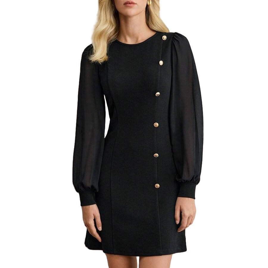 Robe noire chic à manches longues pour femme chic de bureau