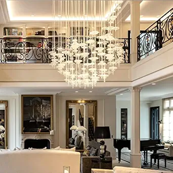 Harold Electricals Navi Loreyu Crystal Chandelier | Staircase Ceiling Light Flush Mount | Modern Chandelier Light Fixture for Hallway, Living Room, Hotel & Entryways -Diameter 12 Inches - 5 Pendant