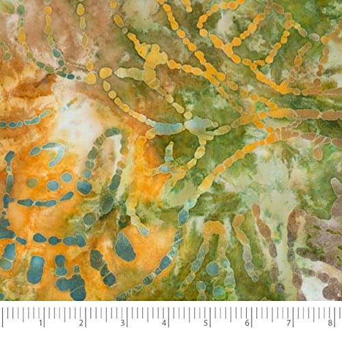 SINGER Fabrics 100% Cotton Batik Collection 42 Wide Craft & Quilt Fabric for Sewing Green and Orange Leaves Cut by the Yard