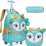 Mochila com rodas para meninas Mochilas com rodas para meninas Mochilas com lancheira para alunos do ensino fundamental 3 em 1 Mala de viagem de viagem com panda fofo para meninas de 8 a 10 anos