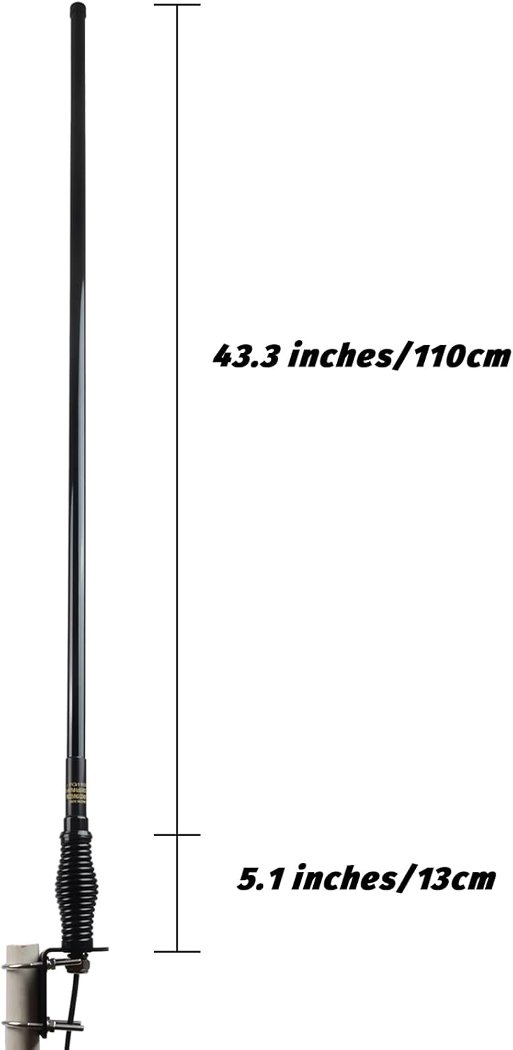 TWAYRDIO 144/430MHz Dual Band Mobile Radio Antenna, Fiberglass Two Way Radio Antenna for Retevis AnyTone TYT 2Meter 70cm VHF UHF Transceiver, Includes Mount Bracket, Spring Base, RG58 Coaxial Cable