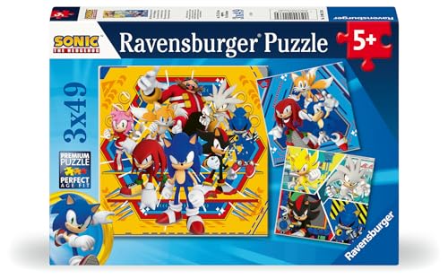 Ravensburger Kinderpuzzle 12001133 - Die Abenteuer von Sonic - 3x49 Teile Sonic Puzzle für Kinder ab 5 Jahren