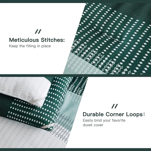 Litanika Dark Emerald Green Bed Comforter Twin/Twin XL Set, 2 Pieces Twin Extra Long Size Boys Men Forest Bedding Set, Single Colorblock Striped Bed Set