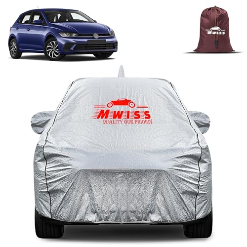 Image of Waterproof Car Body Cover for Volkswagen Polo | Mirror & Antenna Pocket Anti-Scratch with Soft Cotton Inner Lining Triple Stitched Protection| Heat Resistant | Rain Protection (Silver)