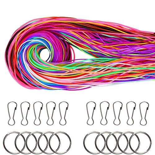 Coobey 200 Pieces Scoubidou Strings Plastic Lacing String Craft Gimp String Multi-Color DIY Craft Cord Jewelry Making Pack with Snap Clip Hooks Keychain Ring Clips, 656-Feet, 20 Colors