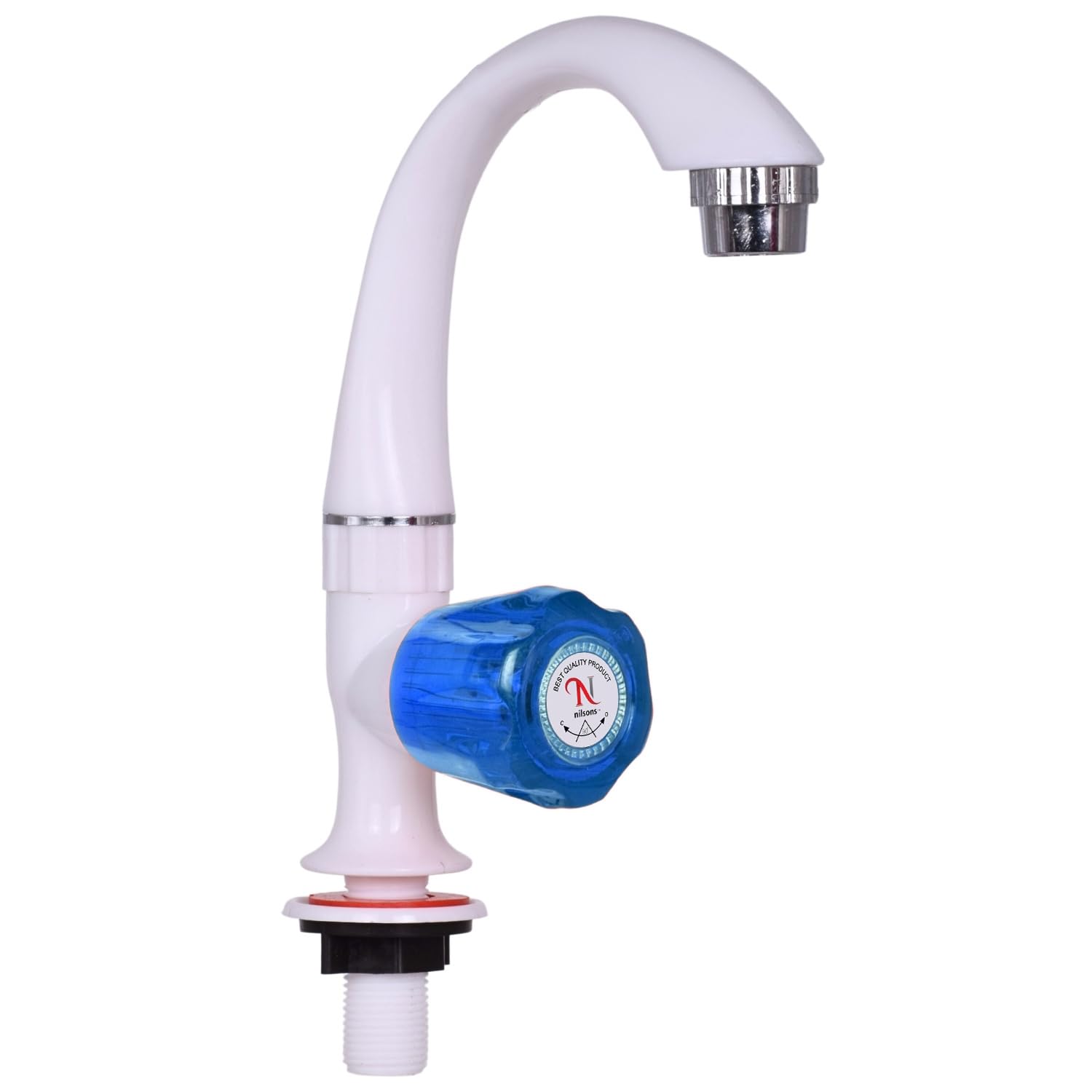 Nilsons 1PCS Pillar Tap for Wash Basin | Swan Neck Long Body Sink Tap with Crystal Blue Handle | Unbreakable PVC Plastic Faucet for Bathroom & Kitchen Counter | 15mm | Leakproof & Rust-Free-image-8