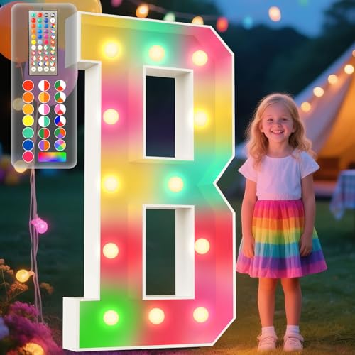 Image of Ledido 4FT Colorful Marquee Light Up Letter B for Party | 34 Colors Changing Marquee Letter 4 Feet Tall with Remote, Big Letters for Party Wedding Graduation Birthday Decorations