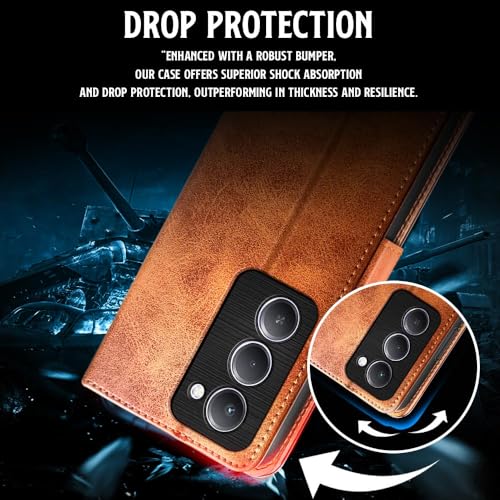 Image of WOW IMAGINE Shock Proof Flip Cover Back Case for Mi Redmi 15 5G (Magnetic Button Flip Case | Wallet Pockets & Stand | Leather Finish | Alder Brown)