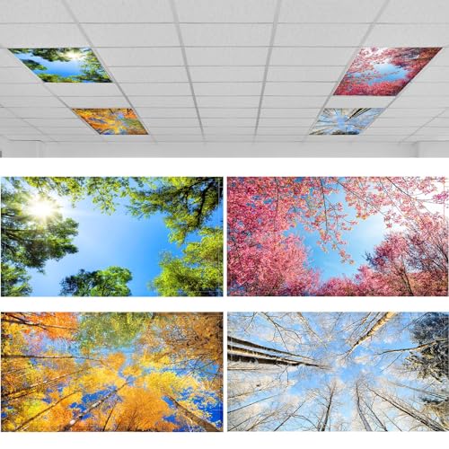 Image of ROCEEI Pack of 4 Fluorescent Light Covers for Ceiling Lights, 4 x 2 Ft, Magnetic Light Covers for Classroom Office Home School Ceiling Decor(Season)