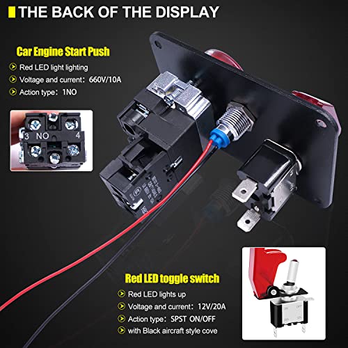 Twidec/12V Dc Ignition Switch Panel 2 In 1 Racing Car Engine Start Push Button Switch With Red Led Toggle Switch And Indicator Light Ignition Control Panel For Car Boat Marine Truck #TOP3