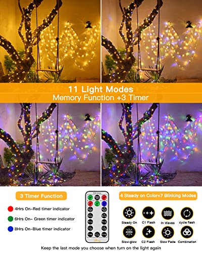 Ollny Solar String Lights Outdoor Waterproof Warm White & Multicolor 98Ft 300 Led, 11 Modes Solar Fairy Lights With Remote, Twinkle Christmas Tree Lights For Garden Patio Party Wedding Holiday #TOP1