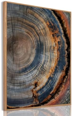 IBHJSART Framed Tree Ring Canvas Wall Art Vintage Colorful Wood S...