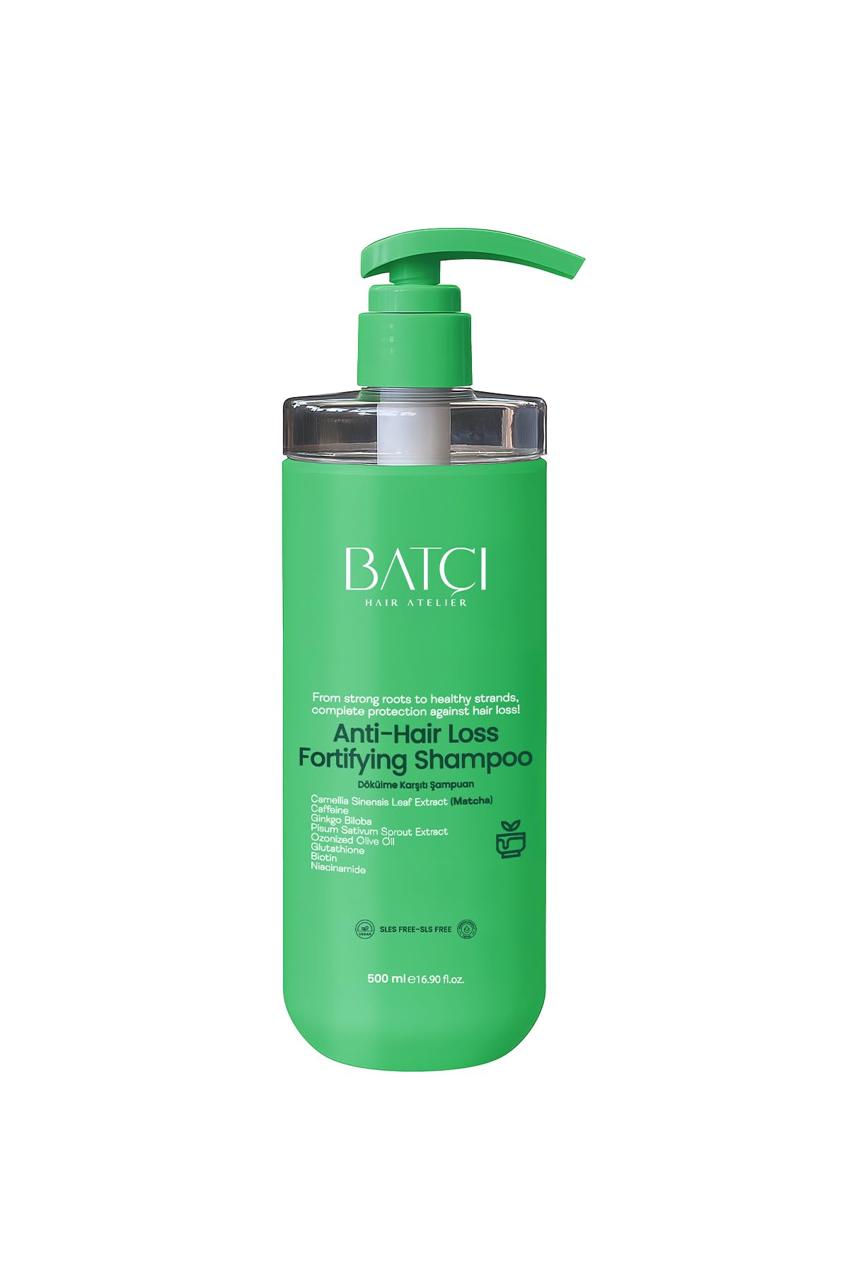 Batci Anti-Hair Loss Fortifying Shampoo, Green, 500ml, with Camellia Sinensis Leaf Extract, SLS Free