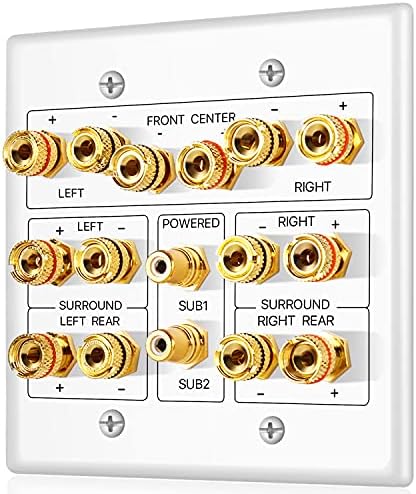 TNP Speaker and Subwoofer Wall Plate - 7.2 Surround Sound, Wall Speaker Connection Audio Wall Plate for AV RCA Connectors and Home Theater Banana Plugs
