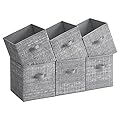 SONGMICS Storage Cubes, 13-Inch Non-Woven Fabric Bins with Double Handles, Set of 6, Closet Organizers for Shelves, Foldable, for Clothes, Cattail Gray UROB033G01