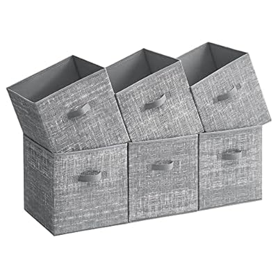 SONGMICS Storage Cubes, 13-Inch Non-Woven Fabric Bins with Double Handles, Set of 6, Closet Organizers for Shelves, Foldable, for Clothes, Cattail Gray UROB033G01