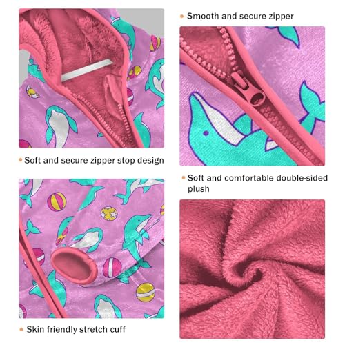 Dolphins Toddler Fleece Jacket Baby Girls Hooded Zipper Long Sleeve Thick Warm Outerwear 3-10 Years3