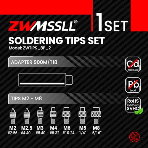 Image of 8Pcs Soldering Tips /Heat Set Insert Tips for Thread Inserts M2M2.5M3M4M5M6M8#2-56#4-40#8-32#10-24 1 /4 inch, Compatible with T18 ST 900M FX888D FX600 WLC100 Irons- Press Tool for Plastic3DPrinterComponents