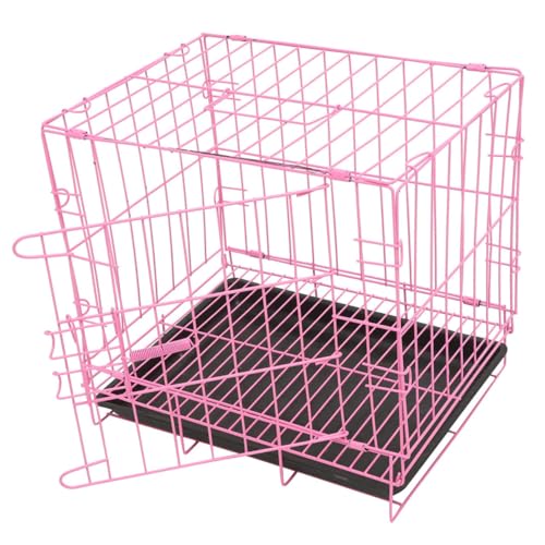 QUMIIRITY 折りたたみ式ピンクメタル製ペットケージ 小型犬 猫 うさぎ対応 トレー付 持ち運び簡単 室内外兼用 多用途動物用ケージ
