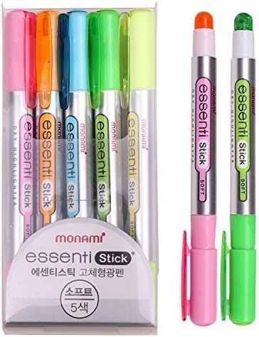 Monami Essenti Stick Soft Pastel Color Dry Highlighter Pen Marker 5 Color (Pack of 5 Pens)