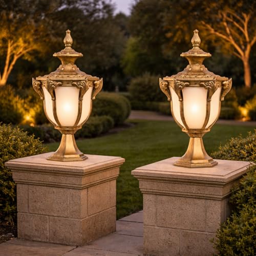 Image of Weldecor Outdoor Main Gate Pillar Light & Boundary Wall Lamp for Home and Villa, Antique Waterproof & Rustproof Set of 2, LED Compatible, Aluminium Die Cast Lamp Post for Resort & Hotel Compound Wall