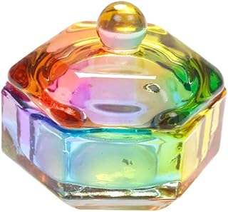 oAutoSjy Prato de vidro de cristal com tampa, mini pontas de unhas, prato de vidro artístico para misturar pó líquido, copo de cristal transparente para unhas, tigela de vidro acrílica, monômero de unhas, cor para cuidados com as unhas, copo de cristal