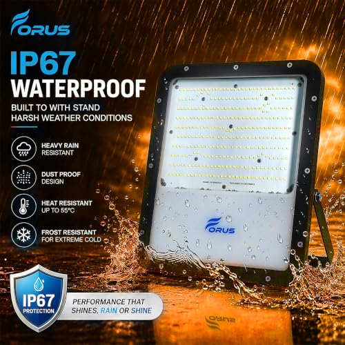 Image of Forus 250W LED Flood Light Outdoor, IP67 Waterproof Wall Mounted Outside Light, High Bright Amber LED Flood Light for Parking, Society, Industrial & Flood Lighting with 4 Year Warranty (1 Pc)