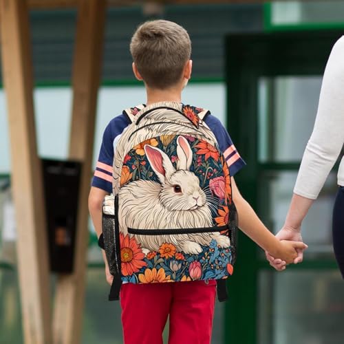 Sac à dos lapin multicolore avec trousse assortie pour écoliers et adolescents