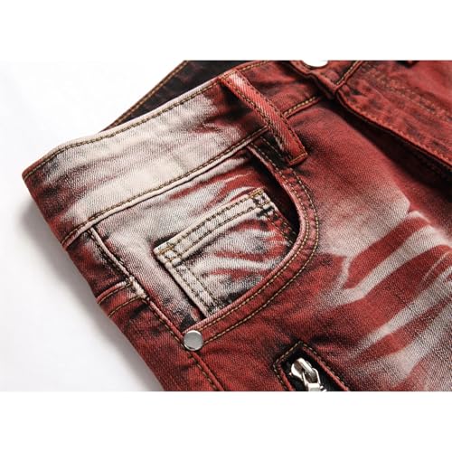 Men's Motorcycle Jeans, Stretch Denim Pants with Hole Tie-Dye Design, Gradient Slim Fit Streetwear Casual Trousers3