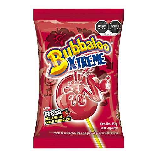 La Mejor Recopilación de Paletas Top 5. 46 Bubbaxtreme Paleta sabor Fresa rellena de chicle 20 piezas de 20.5 gr, 410 grams, 1 unidad, 1