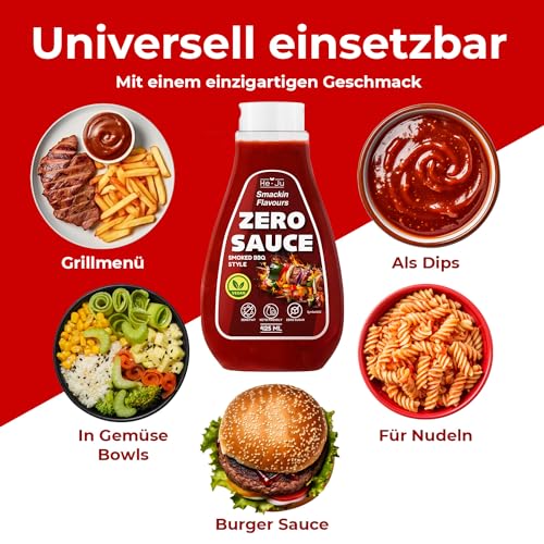 He-Ju Zero Sauce Smoked BBQ 1x 425ml Light Sauce, ohne Fett und ohne Zuckerzusatz, vegan und glutenfrei, Keto Diät geeignet (425 ml (1er Pack), Smoked BBQ Style)